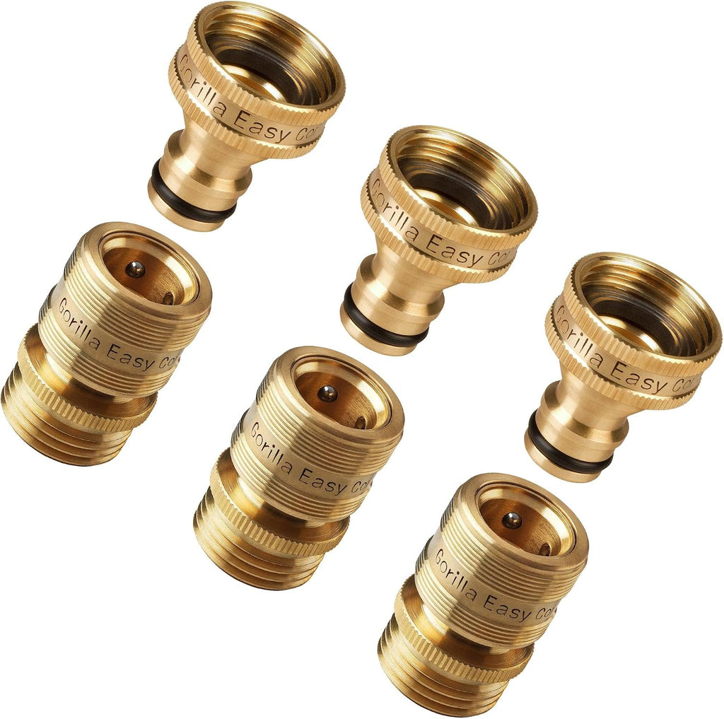 Garden Hose Quick Connect Fittings ¾ Inch GHT Solid Brass Leak Proof to 200 PSI Heavy Duty