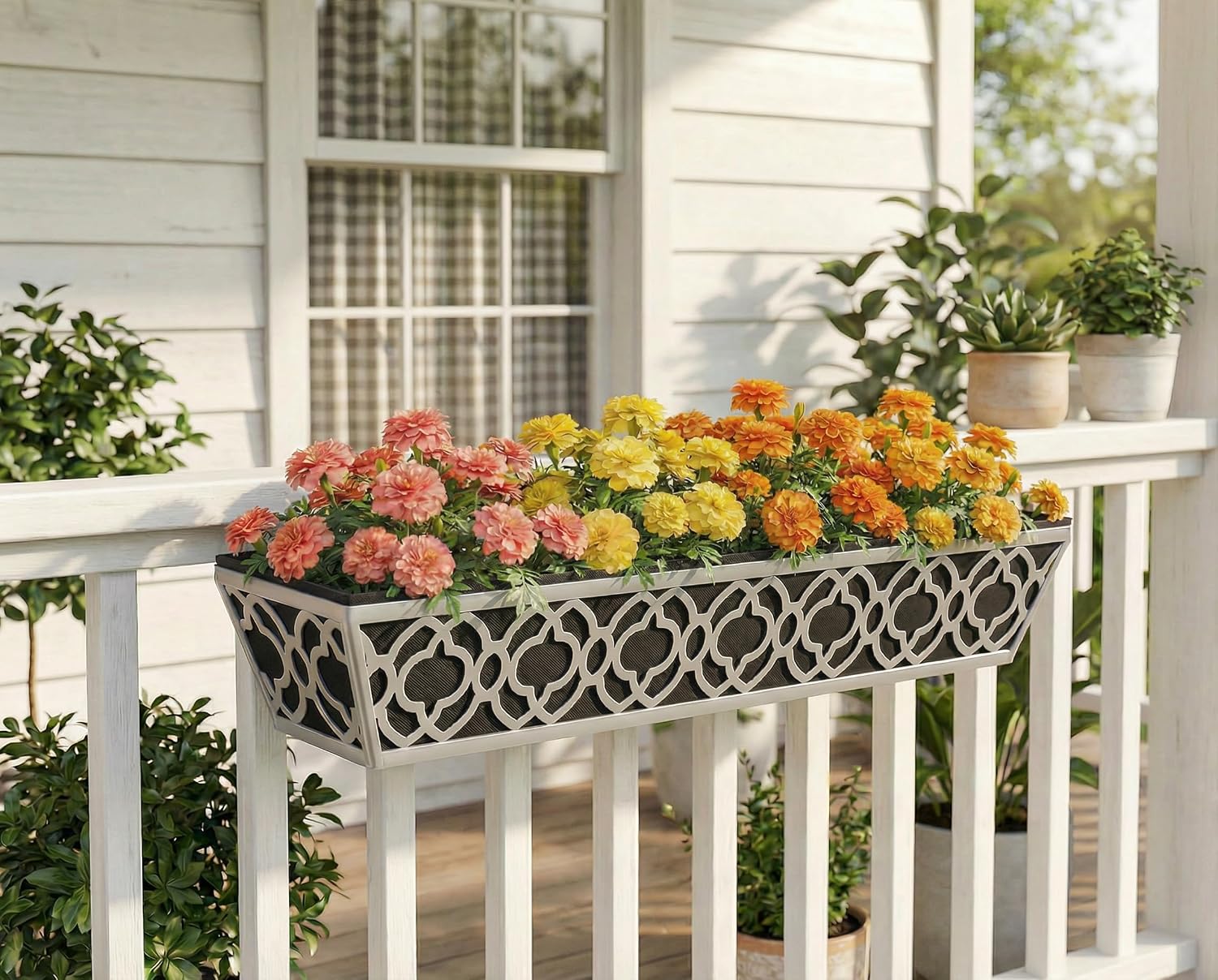 Y&M 30'' Hanging Railing Planter Box Set with Black Non-Woven Fabric Liner, 2 Pcs Large Metal Flower Boxes with