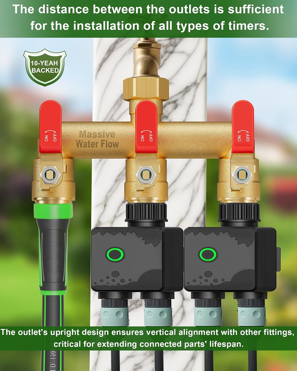 3 Way Hose Splitter, Heavy Duty Full Flow Garden Water Hose Bib Spigot Splitter, Brass Rust and Freeze Resistant
