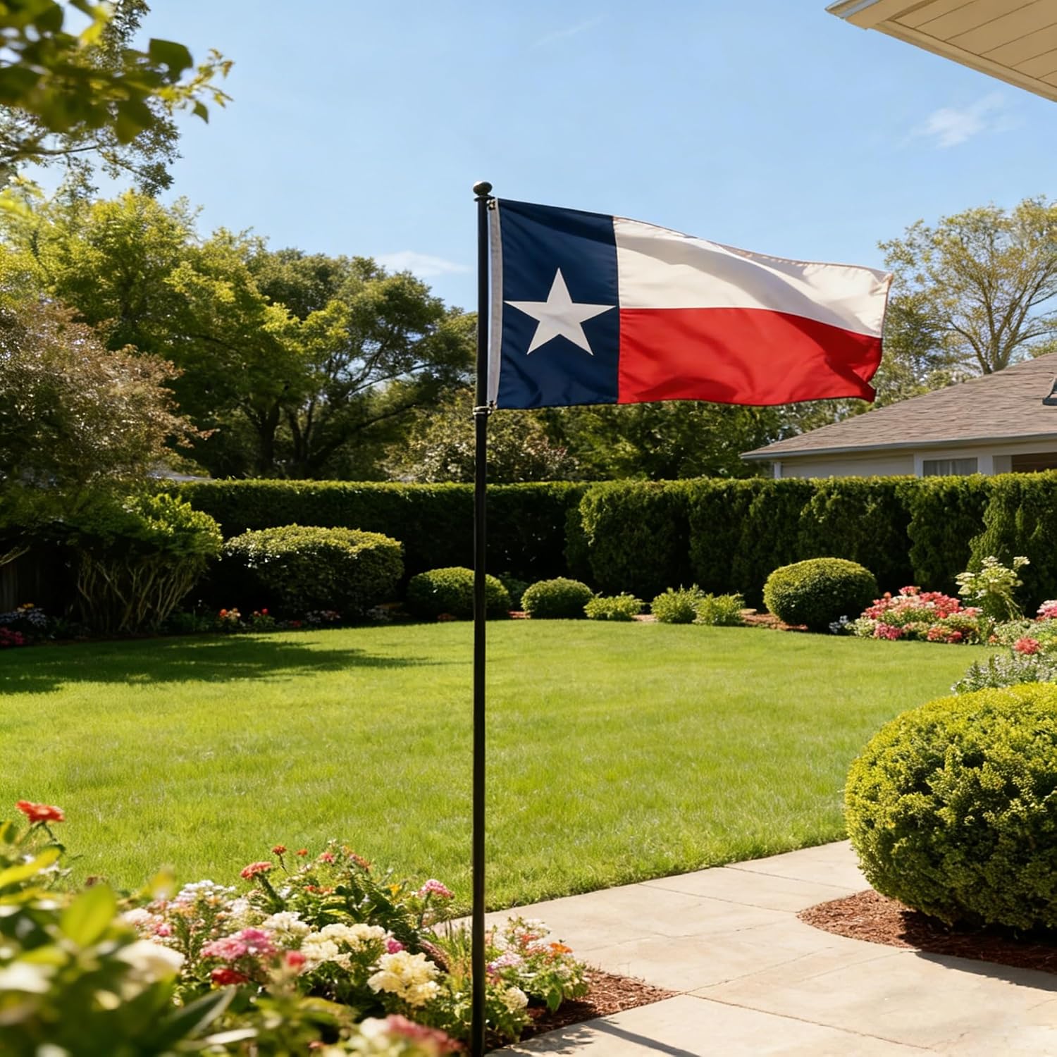 10ft Black Flag Poles in Ground for Outside, Flagpole Stand for House Ground with 5 Pronges Base