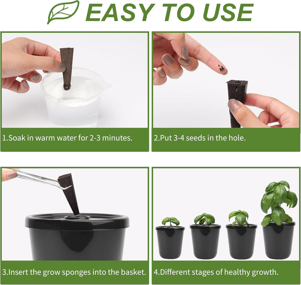 Kratky Method Hydroponic Planter Kit, 8 Hydroponic Planter Plus 24 Growing Sponges for Herbs, Hydroponic Mini Buckets