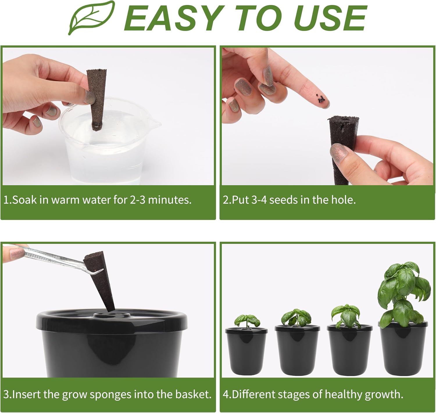 Kratky Method Hydroponic Planter Kit, 8 Hydroponic Planter Plus 24 Growing Sponges for Herbs, Hydroponic Mini Buckets
