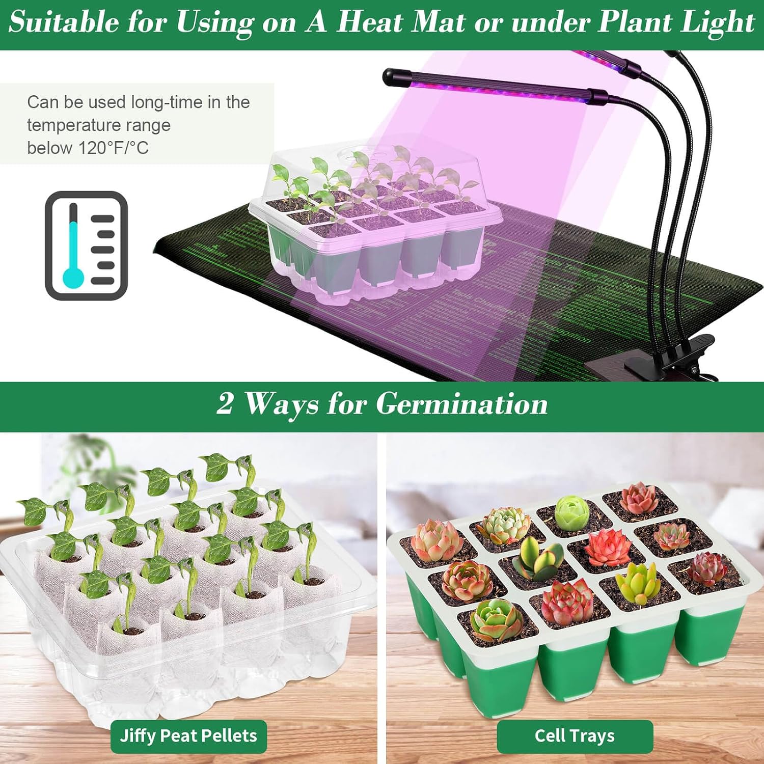 6 Pack Silicone Seed Starter Tray, Reusable Seed Starter Kit with Humidity Adjustable Dome, Lid and Tools for Indoor