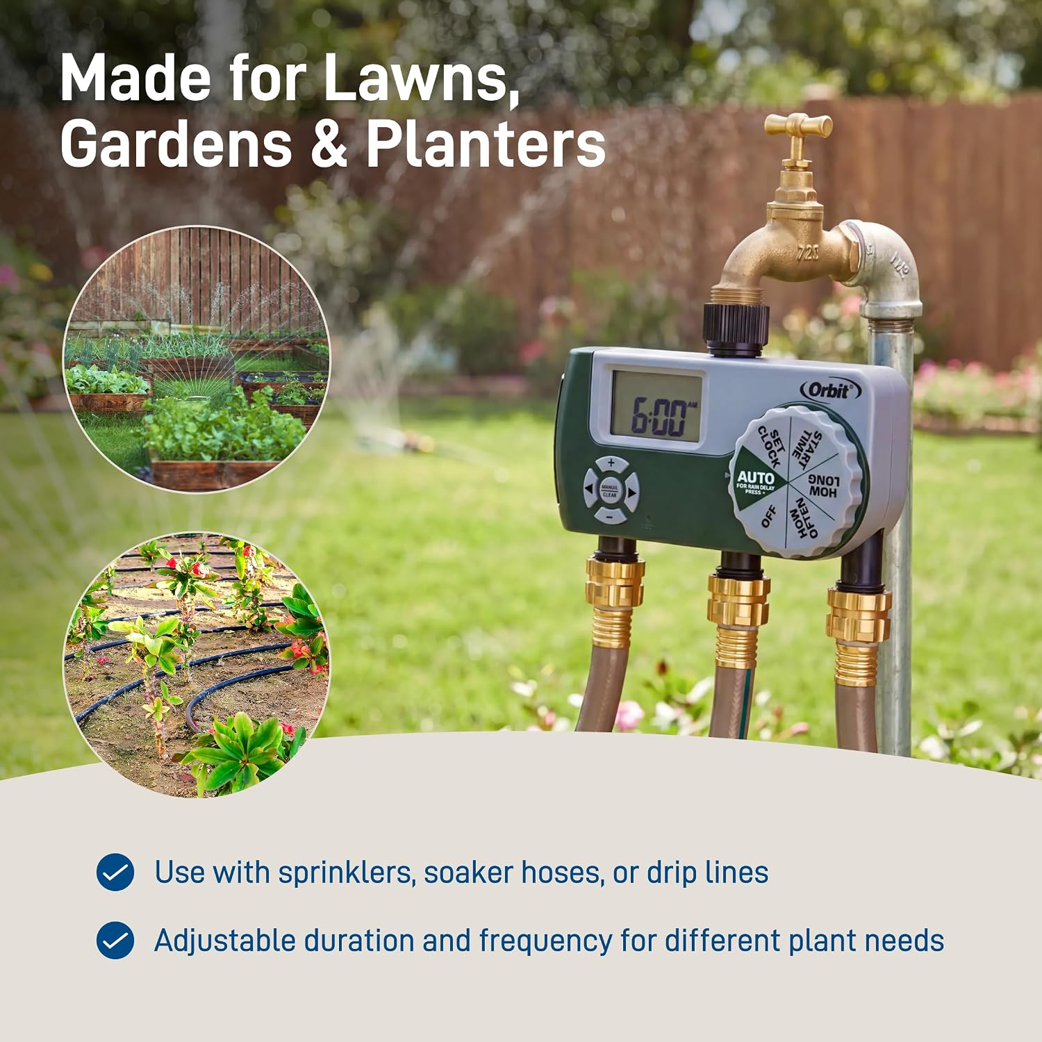 Orbit Programmable Digital Hose Watering Timer - 3 Outlet - Battery Powered - with LCD Screen - Built-in Rain Delay