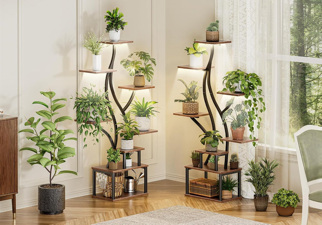 51.3 Inch Plant Stand with Grow Light, 6 Tiered Indoor Plant Shelf | Corner Plant Rack with Larger Flower Holder