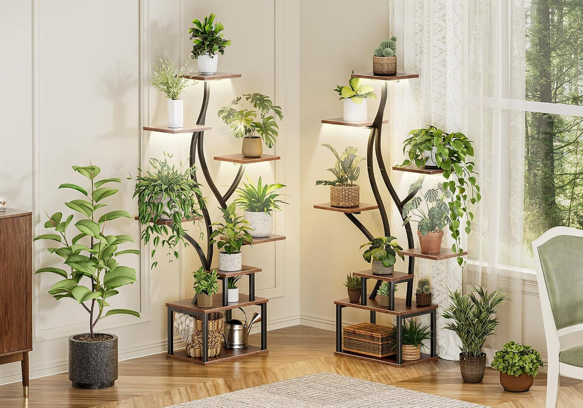 51.3 Inch Plant Stand with Grow Light, 6 Tiered Indoor Plant Shelf | Corner Plant Rack with Larger Flower Holder