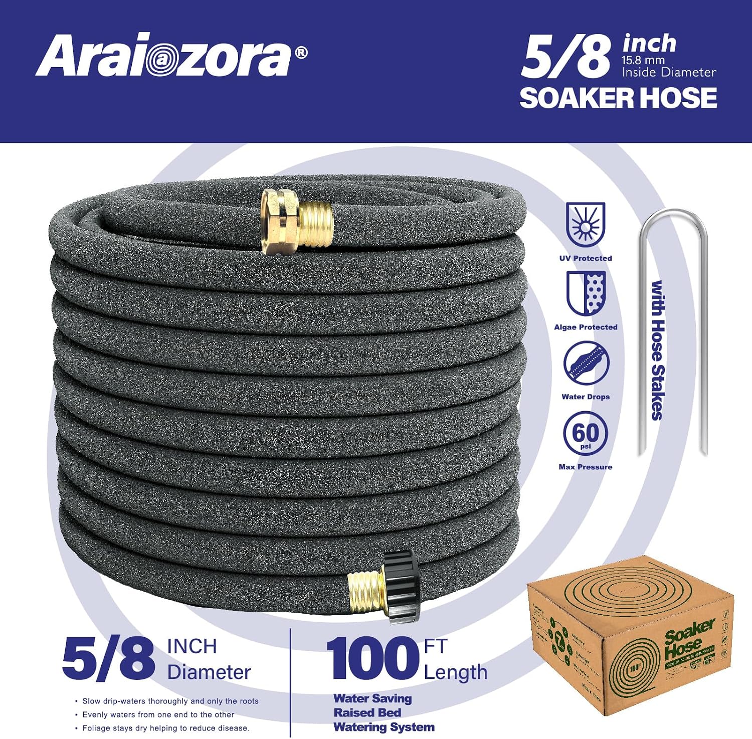 Soaker Hose 100FT 5/8 Inch, Heavy Duty Leakproof Drip Irrigation Hose for Deep Watering Large Flower Beds, Estates &