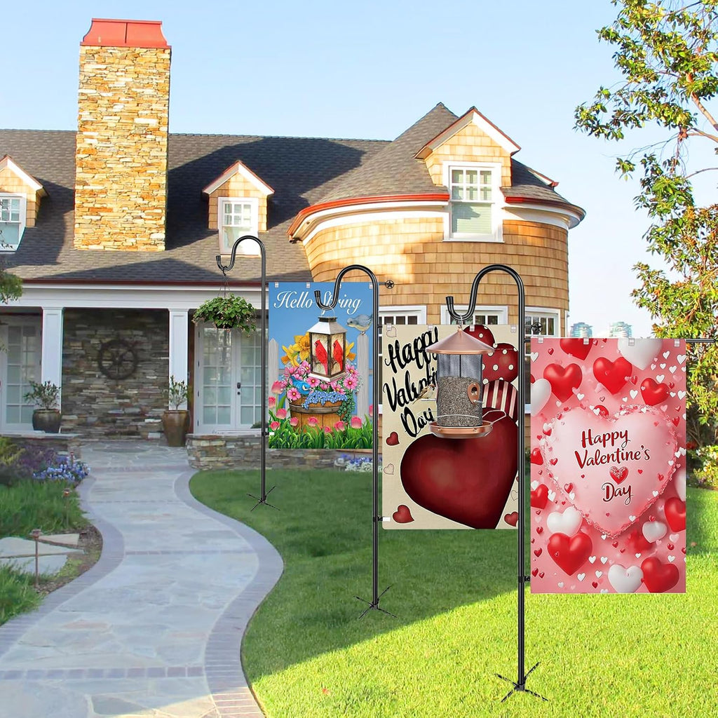 Garden Flag Stand for Outdoor,Heavy Duty Garden Flag Holder for 28x40 Flags, 62 Inches Gaden Flag Pole with Shepherd