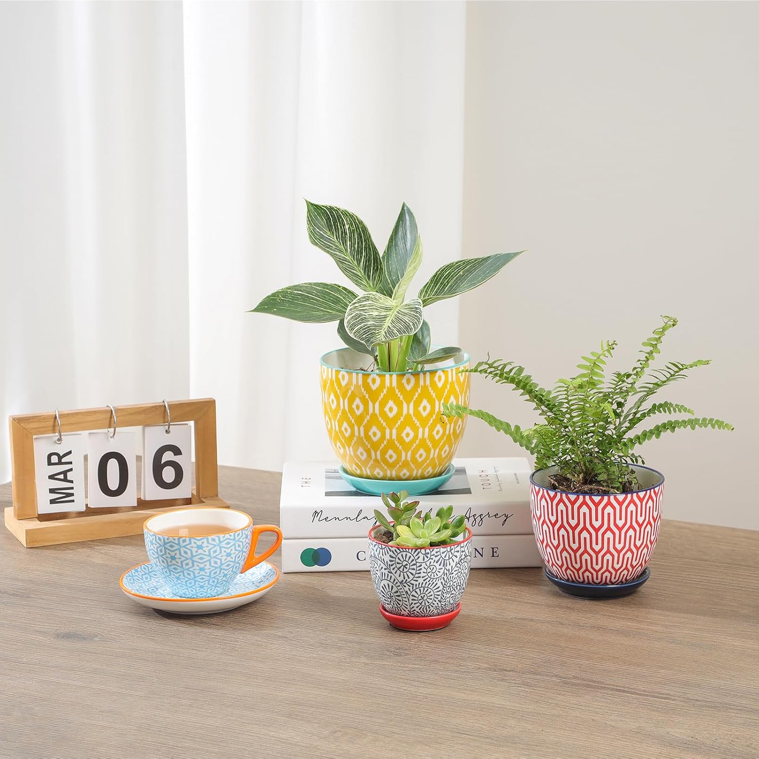 Selamica Ceramic Plant Pots, Indoor Flower Pots for Indoor Plants, 3.5+4.6+5.5 Planters with Drainage Hole & Saucer
