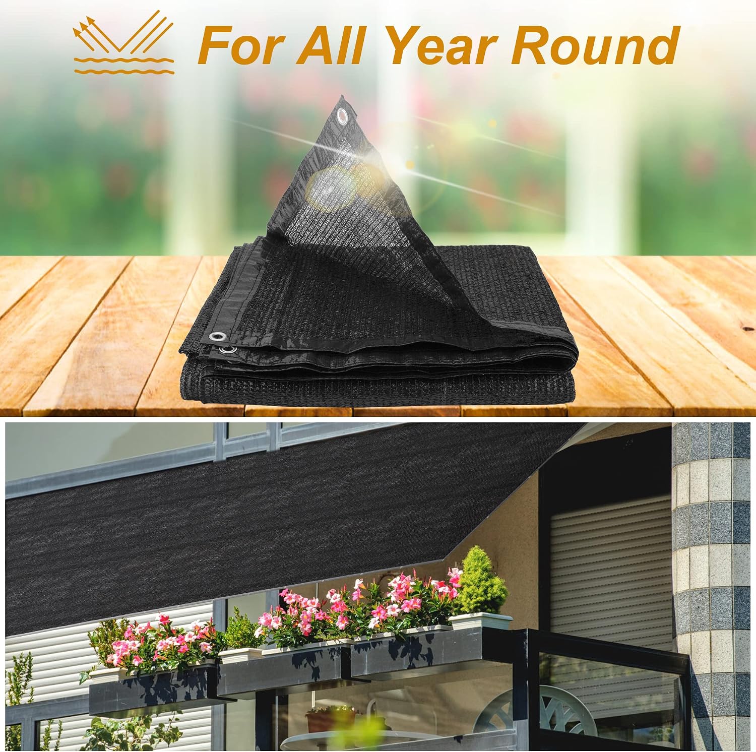 SPORTYOUTH Shade Cloth, 70% Black Sunblock Cover for Patio, 10x50 Ft Shade Mesh Tarp with Grommets UV Resistant for