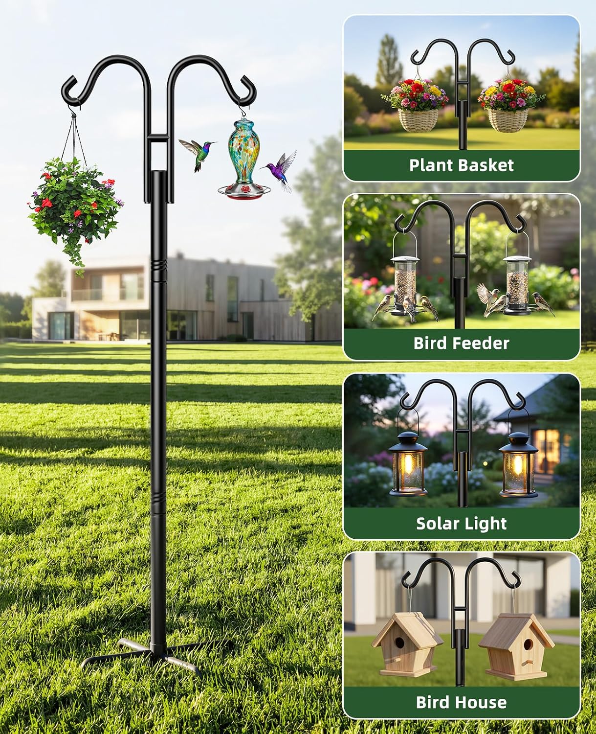 Shepherds Hooks for Outdoor Plant Hanger Hummingbird Feeders for Outdoors | Double Shepherds Hooks ,86 Inch Bird Feeder