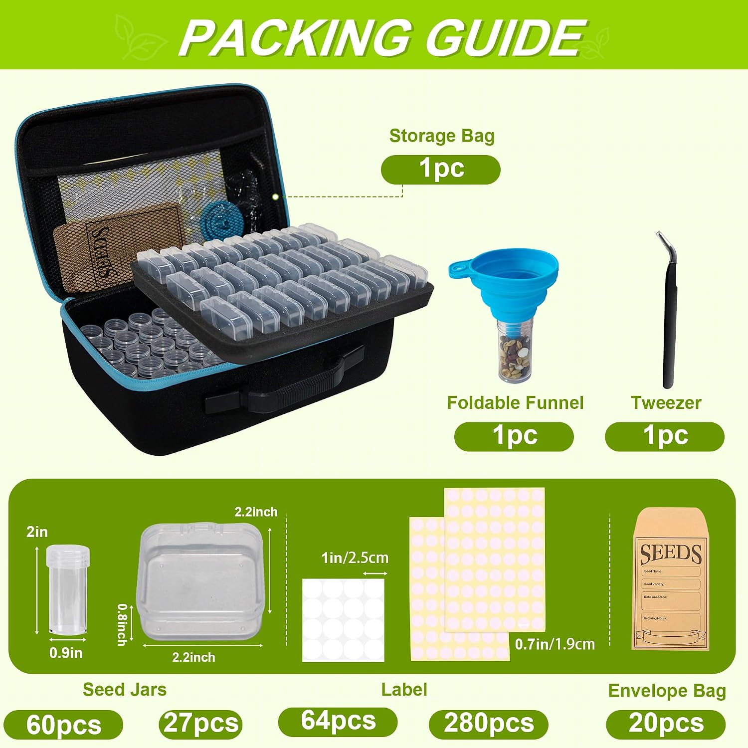87 Slots Seed Storage Organizer Box with 20 Envelopes, Large Capacity Seed Storage Container with Zipper Bag, Label