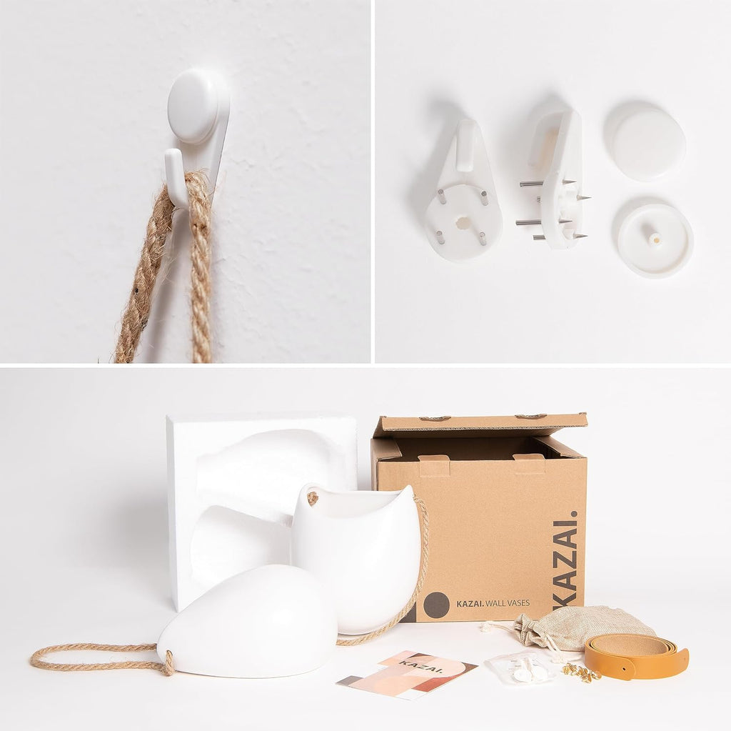 Kazai. Wall Planters -Ellie- | Hanging Ceramic Plant Pots 2 Pieces | Wall Decoration for Indoors, Balcony and Garden