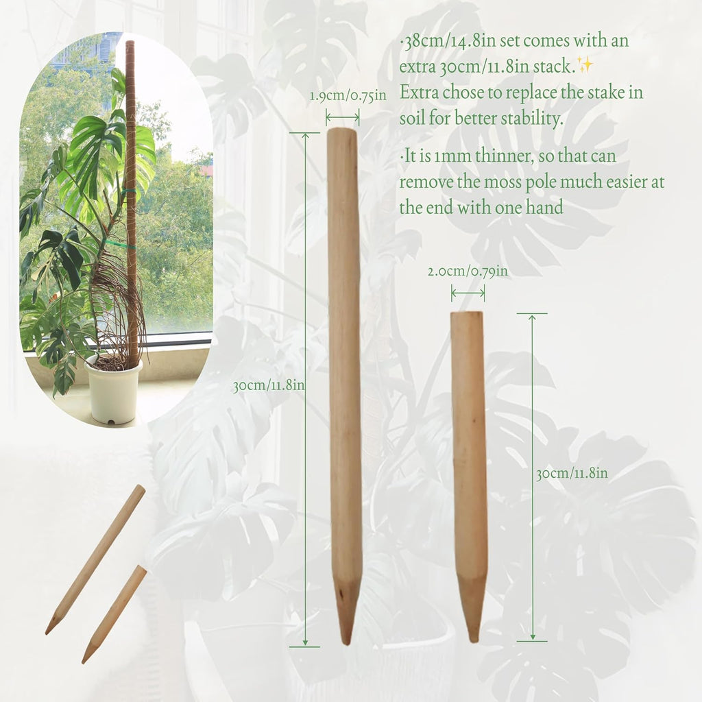 Moss Pole for Plants 4 Pack Natural Coco Coir Climbing Support Stakes with Plant Ties Indoor Monstera Plant Training