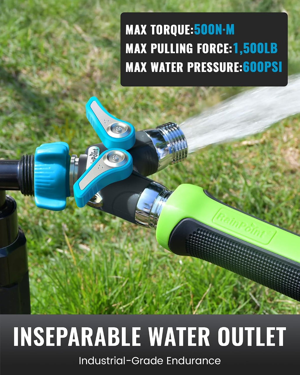 RAINPOINT Garden Hose Splitter 2 Way Heavy Duty,Water Hose Y Spigot Splitter with Shutoff Valves, 100% Metal Body