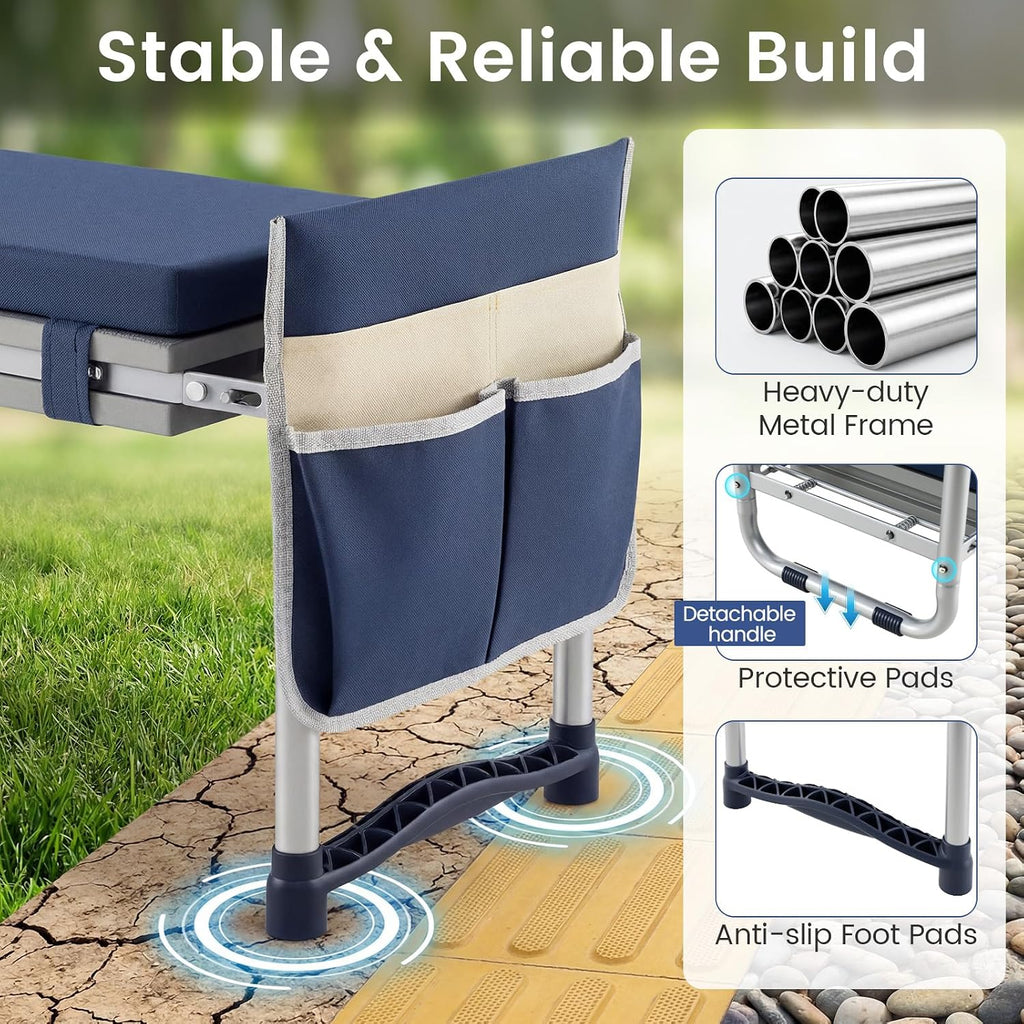 GIANTEX Garden Kneeler & Seat, Heavy-Duty Garden Bench, Navy with 1 Bag | Portable Bench with Widen EVA Foam Pad, Holds