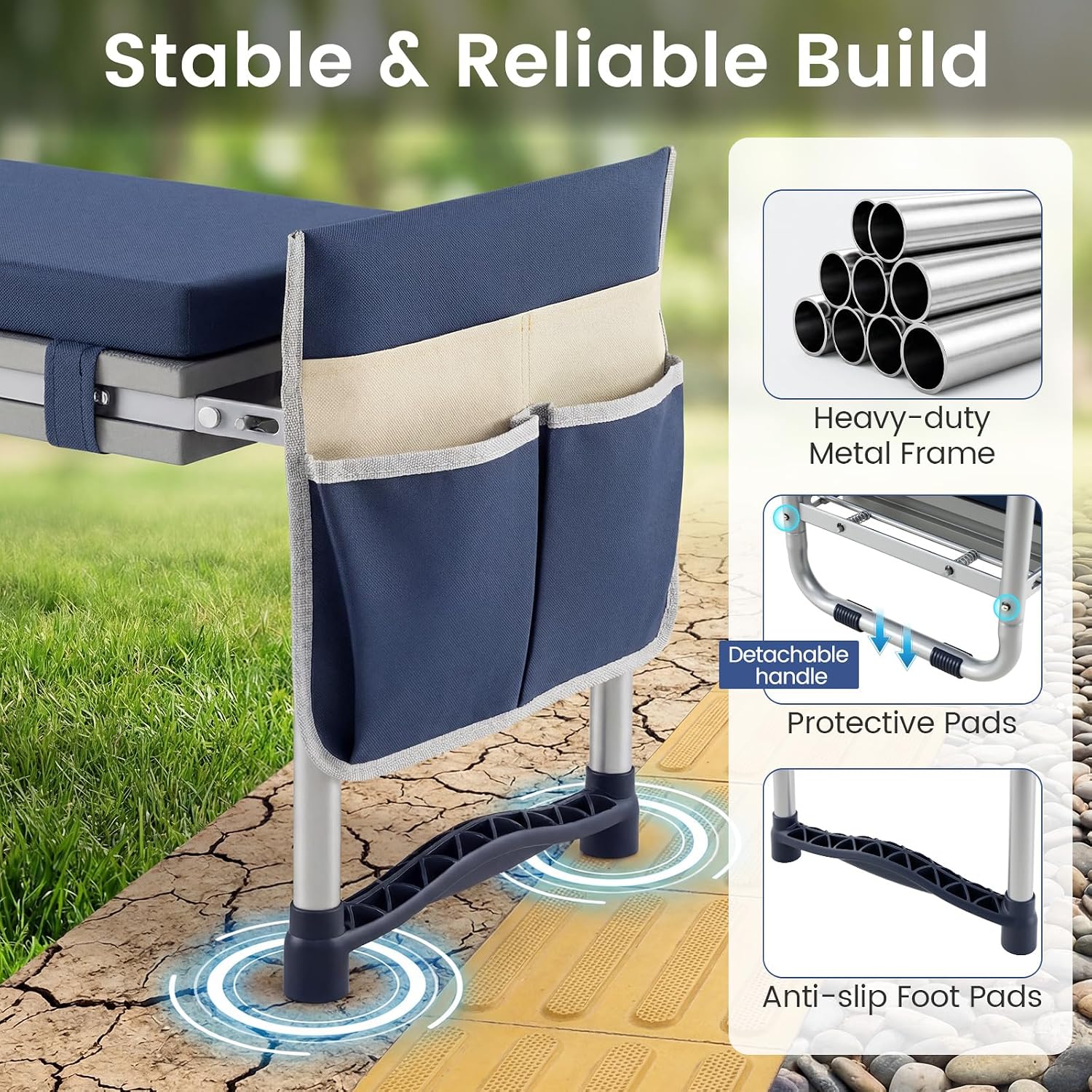 GIANTEX Garden Kneeler & Seat, Heavy-Duty Garden Bench, Navy with 1 Bag | Portable Bench with Widen EVA Foam Pad, Holds