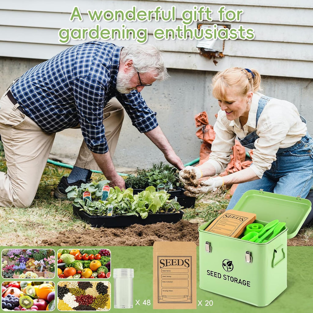 Seed Storage Organizer, Metal Seed Vault Bank Saving Containers Box (Seeds not Included)