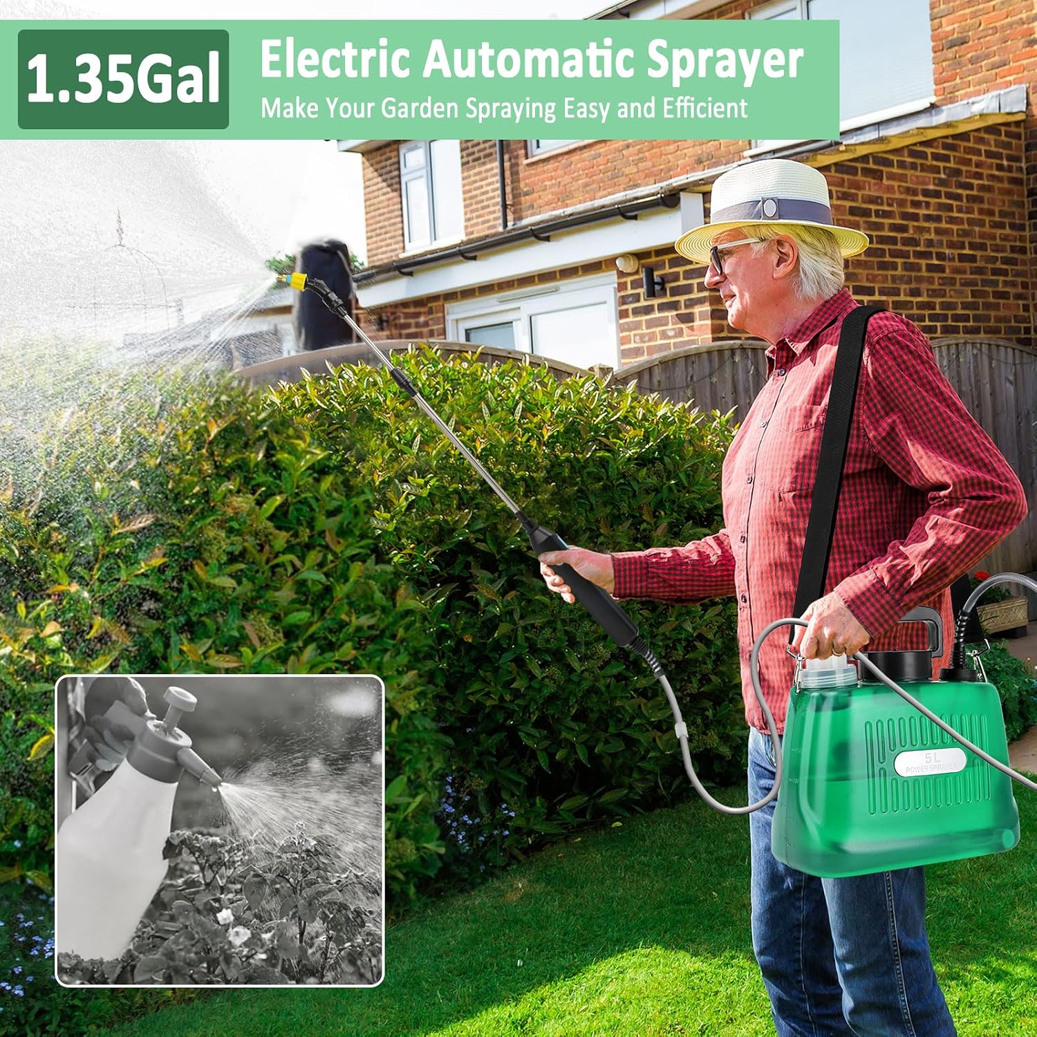 Battery Powered Sprayer, 1.35 Gallon Electric Sprayers in Lawn and Garden Sprayer Pump Outdoor Battery Operated for
