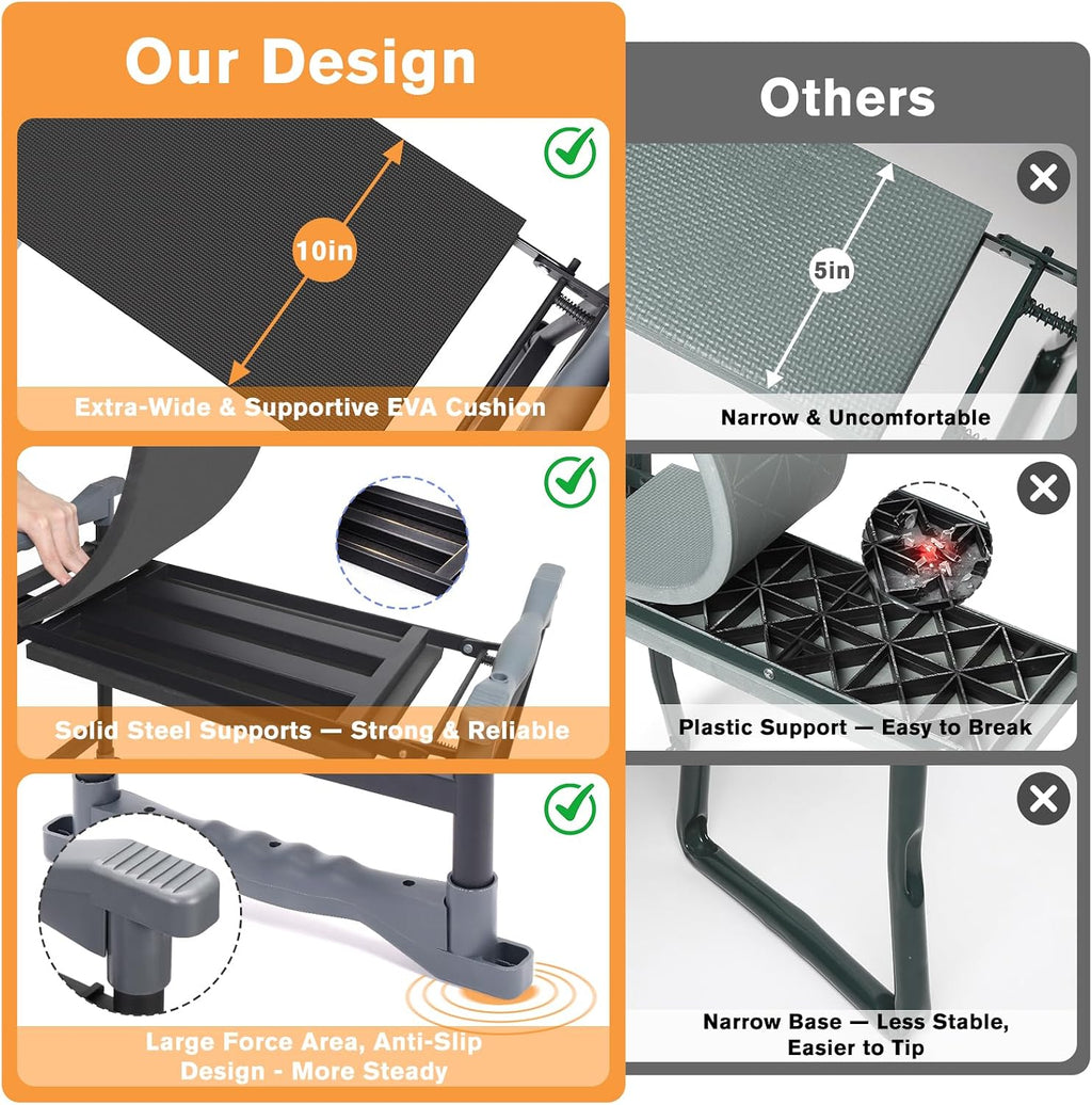 Garden Kneeler and Seat, Extra Wide Thick EVA Pad, Heavy Duty Foldable Garden Bench Holds 350lbs, Ergonomic Kneeling
