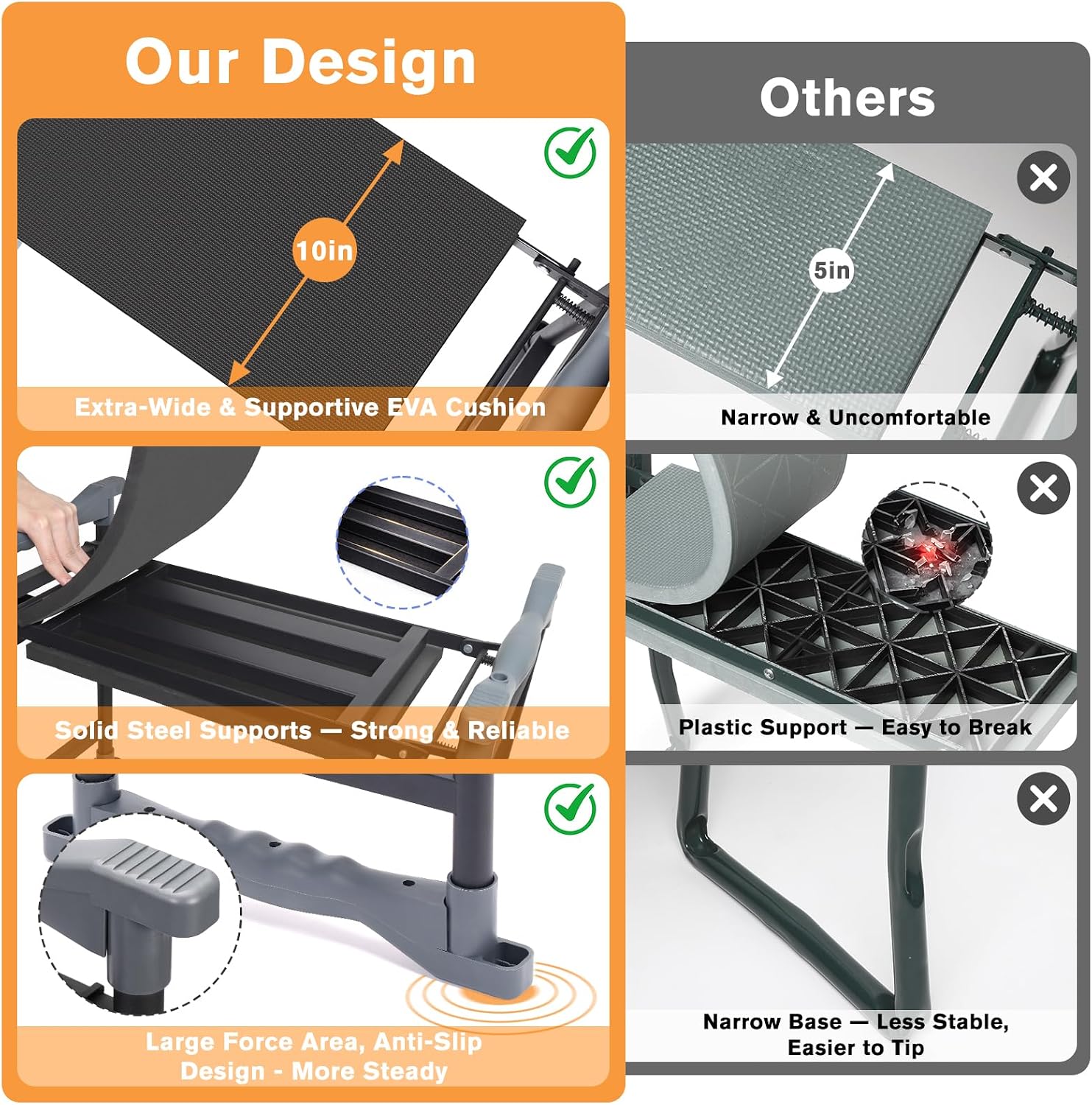 Garden Kneeler and Seat, Extra Wide Thick EVA Pad, Heavy Duty Foldable Garden Bench Holds 350lbs, Ergonomic Kneeling