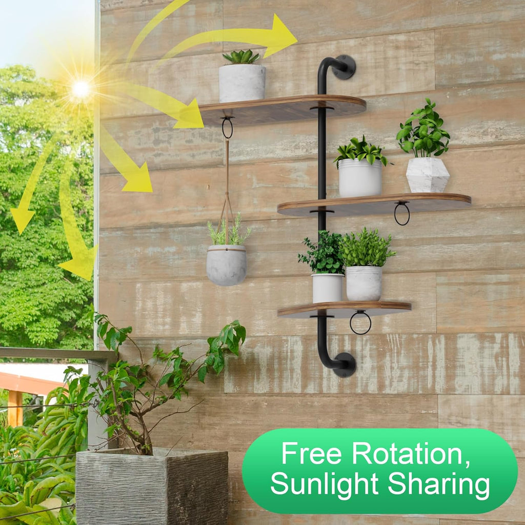 Rotating Window Plant Shelves with 3 Anti-slip Mats, 3 Tier Plant Stand Indoor Outdoor, Wooden Window Plant Shelf with