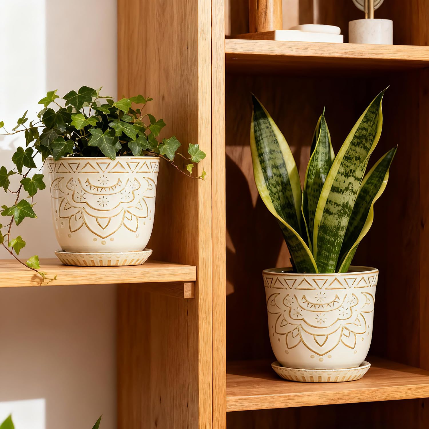 Gepege Ceramic Plant Pots, 6 Inch Indoor Planters with Drainage & Saucers | Ceramic pots for plants with drainage