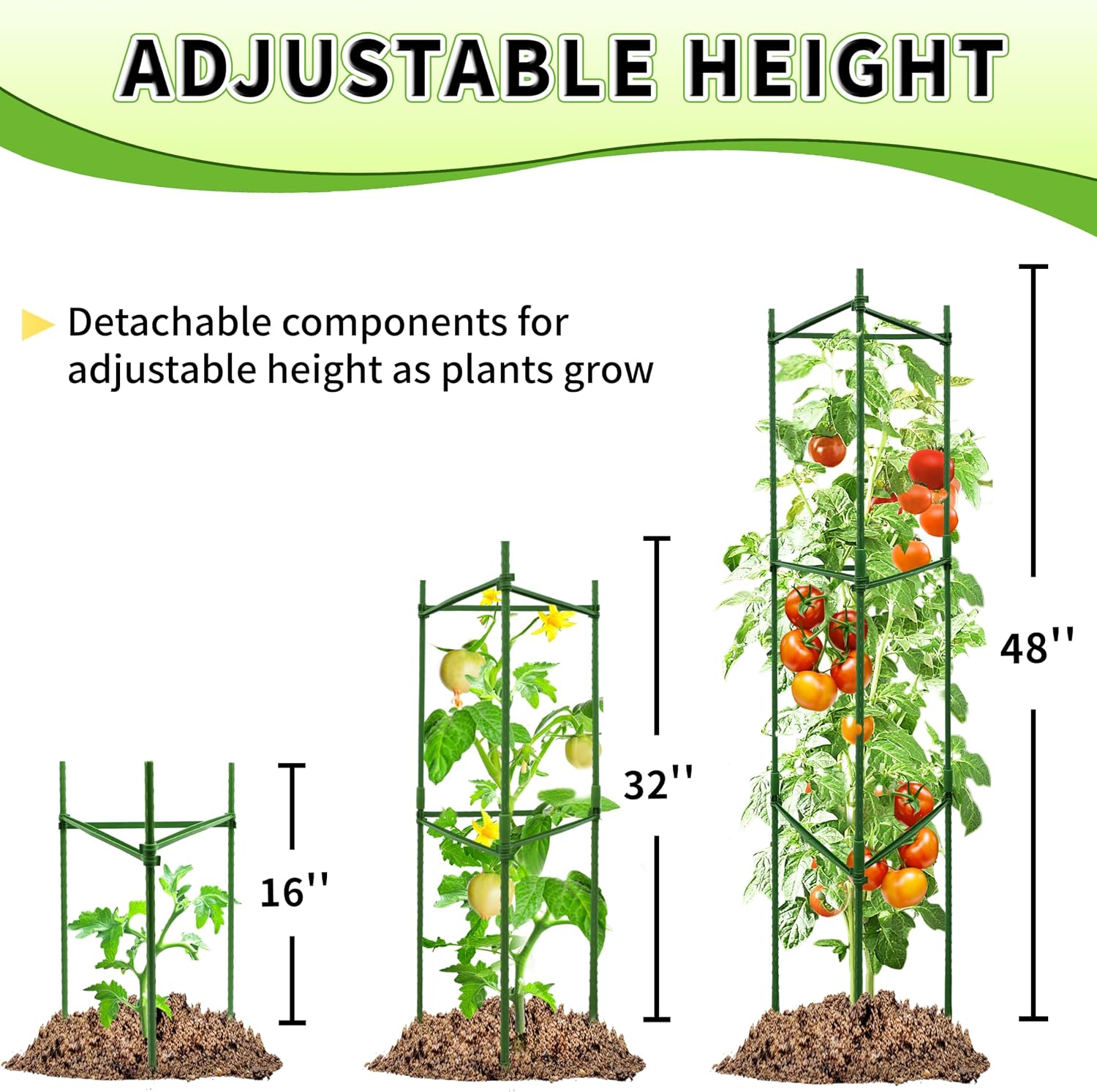 TCBWFY 6-Pack 48-Inch Adjustable Tomato Cages, Heavy-Duty Metal Plant Support Trellis for Garden and Pots, DIY Tomato