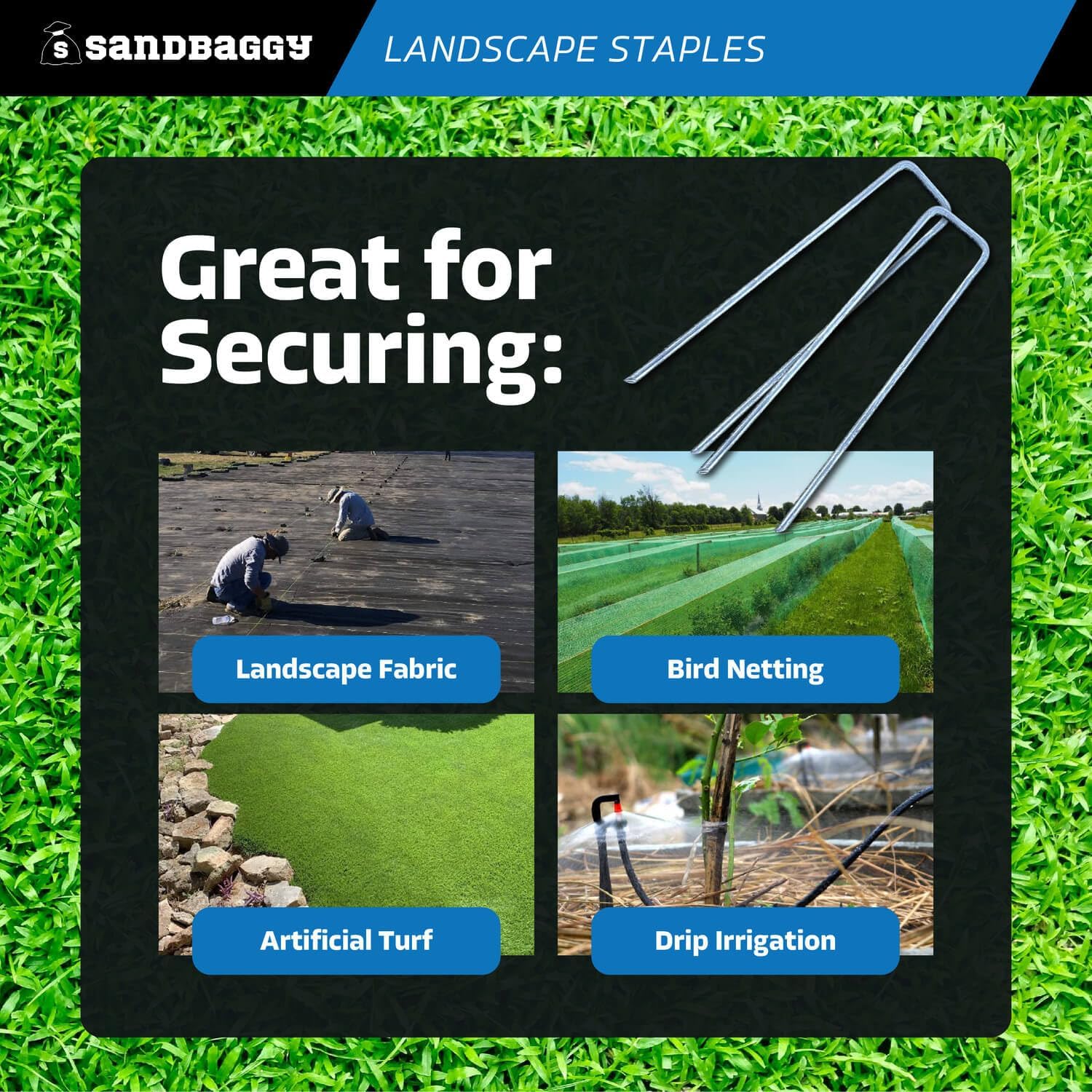Sandbaggy 6 inch Landscape Sod Staples (8 Gauge Steel) | Great for Hard & Rocky Soil | 40% Thicker Than Standard 11