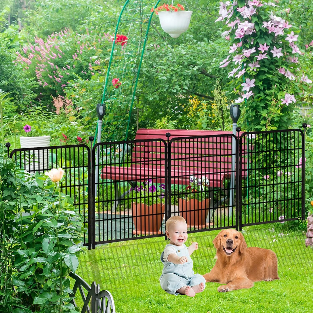 48 in(H) Decorative Garden Fence with Gate,8 Panels Total 17.7 Ft(L) Heavy Duty Iron Animal Barrier Fence for