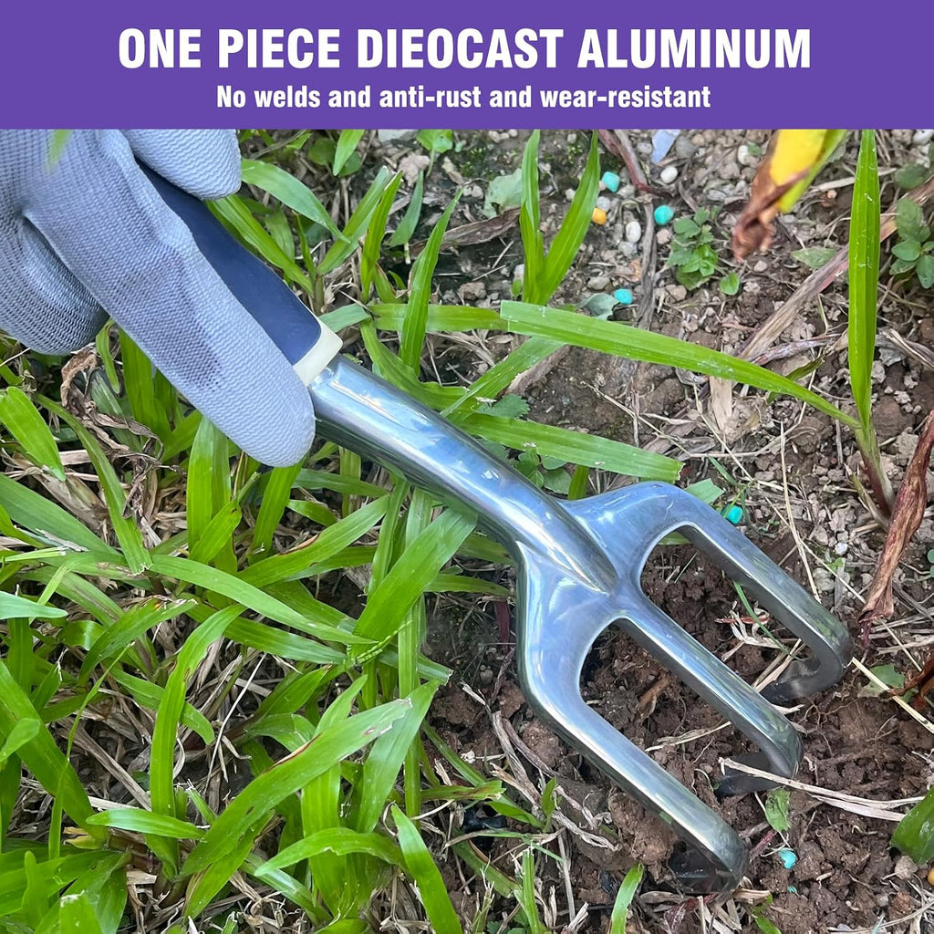 Gardening Tool Set, 10-Piece Heavy-Duty Aluminum Garden Tools with Non-Slip Handles and Large Tool Bag with Storage