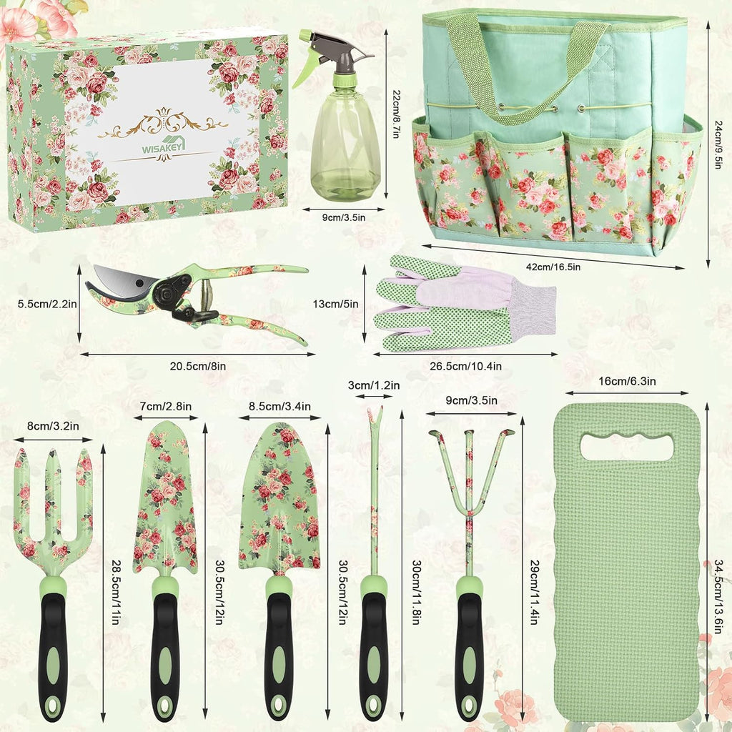 Gardening Tools, WisaKey 10 Piece Heavy Duty Garden Tools Set with Handle, Durable Fashion Garden Organizer Handbag