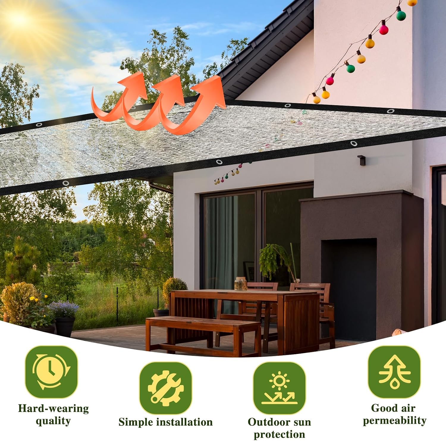 Shade Cloth-80% Aluminum Sunblock Neting,Durable Mesh Tarp with Grommets,Shade Cloth for Garden,Car, Outdoor