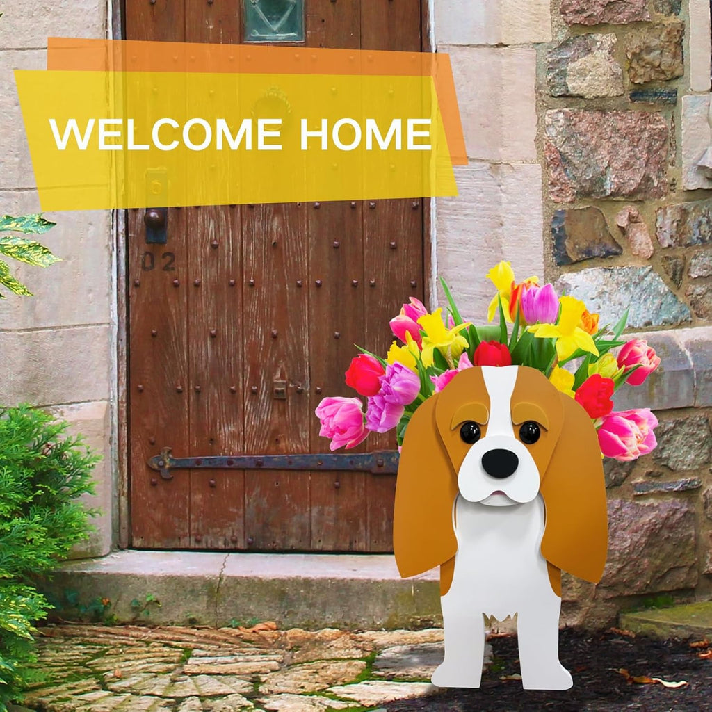 Brown King Cavalier Dog Planter Pots, Animal Shaped Flower Pot | Large Cute Plant Gift for Women and Pet Lovers, Indoor