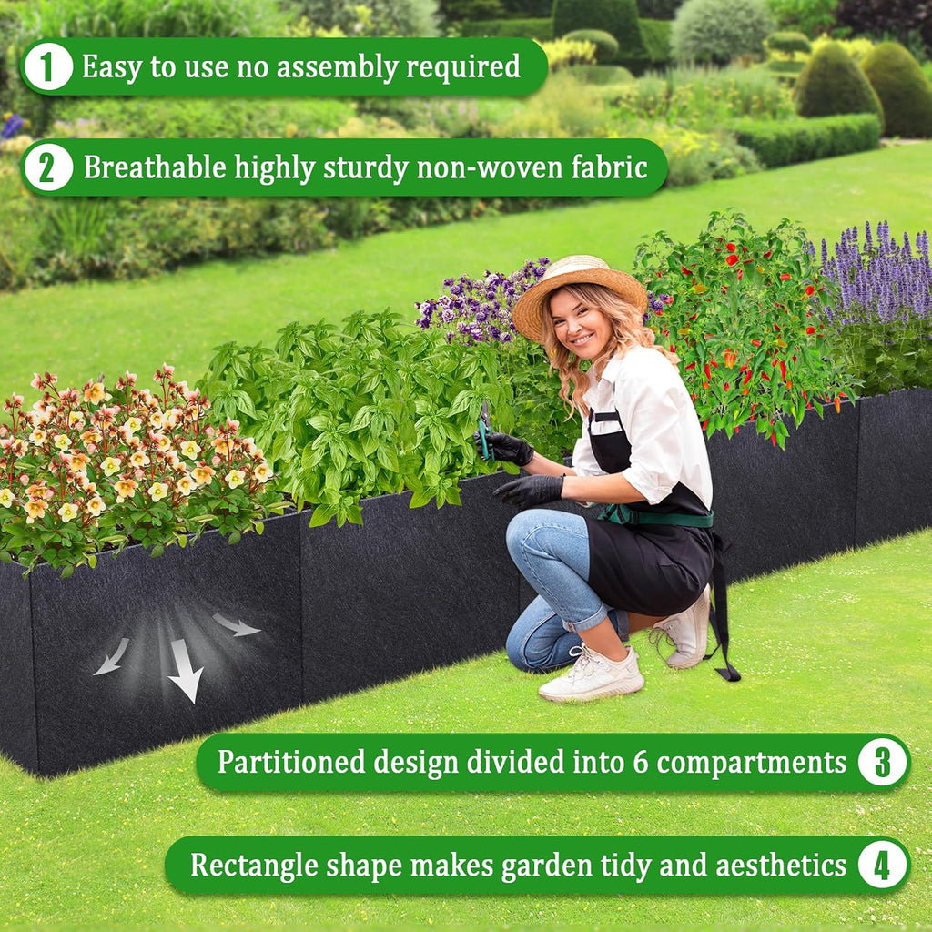 POILKMNI 12x2x1ft Fabric Raised Garden Bed | Outdoor Planter Box Non-Woven Fabric Patio Planting Bed Garden Grow Bed