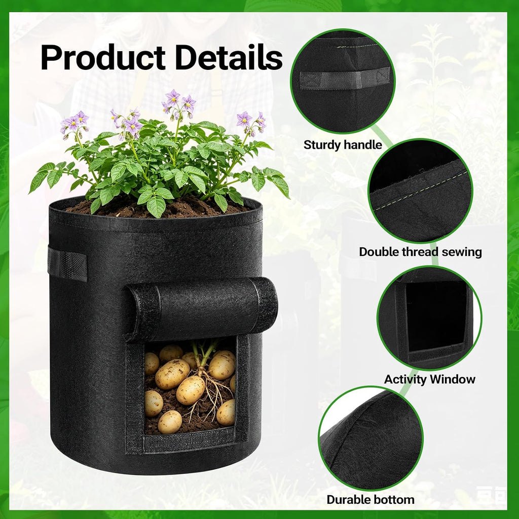 6 Pack Potato Grow Bags (15/10/5 Gallon, 2 of Each) with Harvest Window, Garden Planting Bag with Reinforced Handles