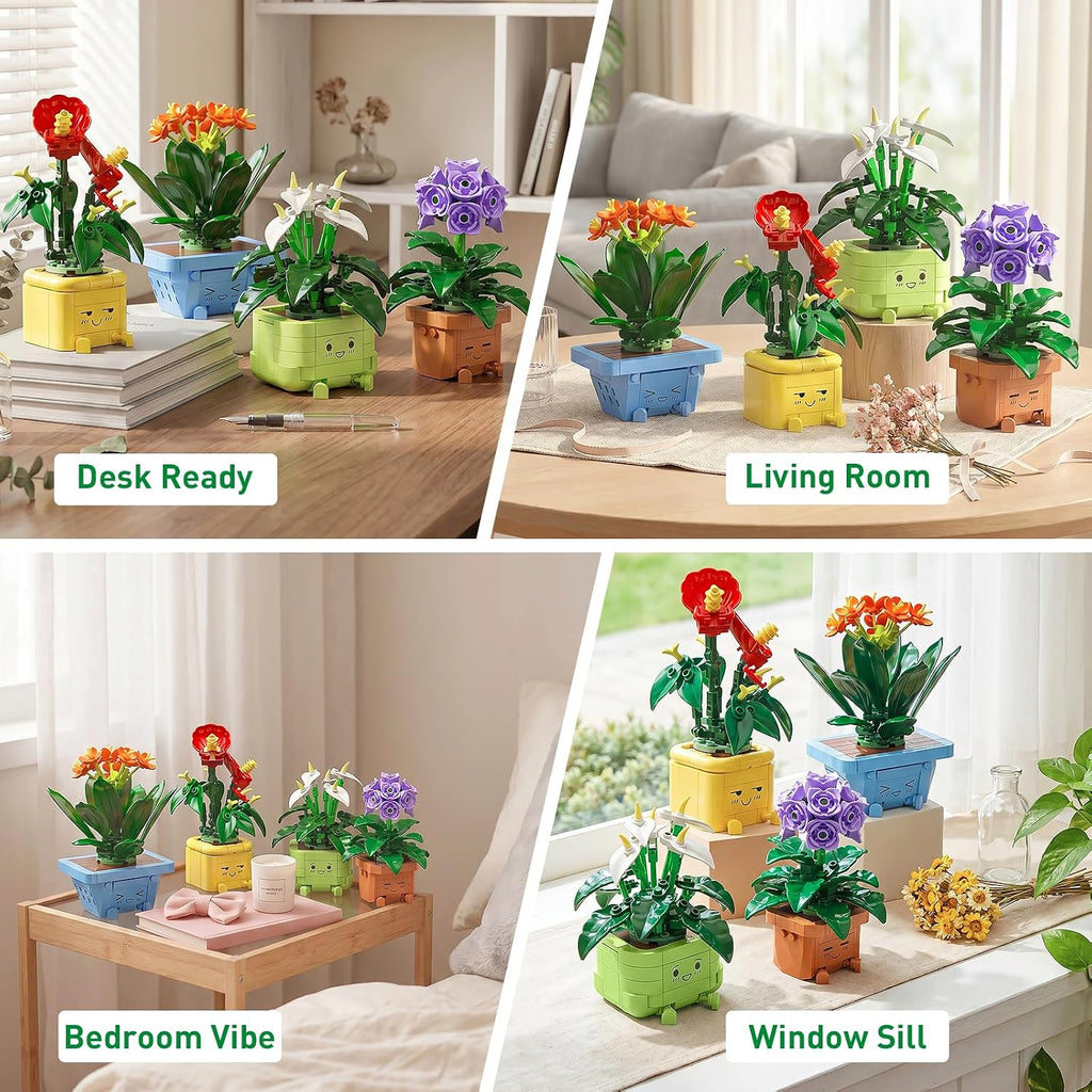 Flower Building Kit for Adults, Happy Plants Flowers Set, 614 Pcs Succulents Botanical Collection for Office Home