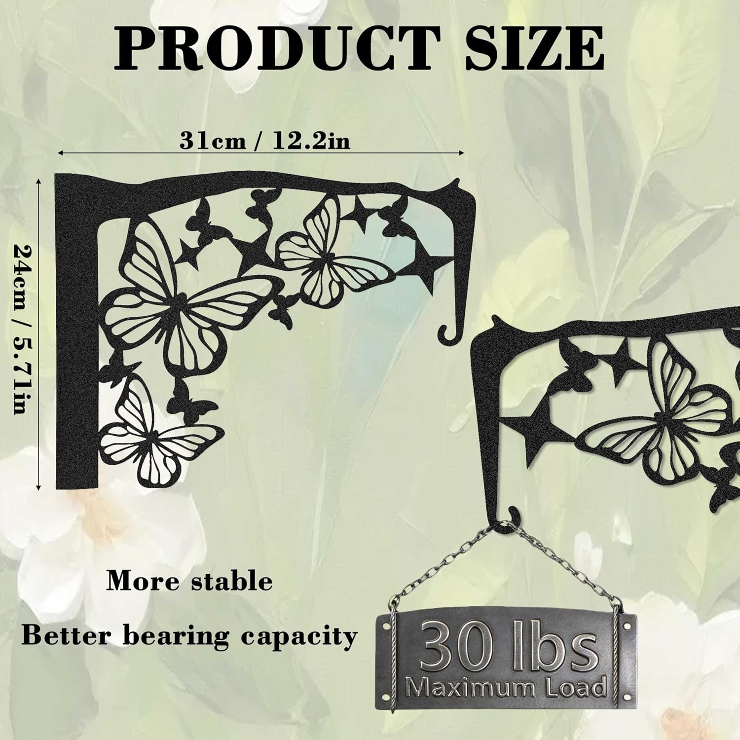 Set of 2 Black Metal Butterfly Plant Wall Hanger Hook for Outdoor Indoor, Hanger Bracket for Blasket Pot Staghorn Fern