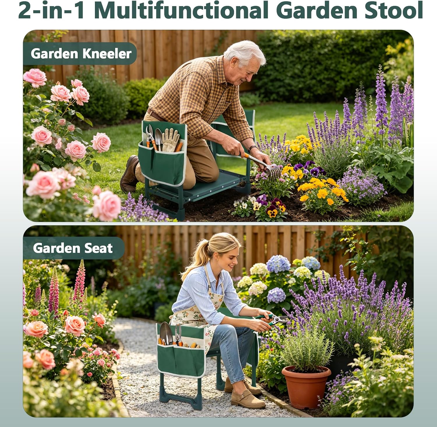 Garden Kneeler and Seat Heavy Duty, Upgraded 350 lbs Load Capacity Garden Bench, 2-in-1 Foldable Gardening Stool, Foam