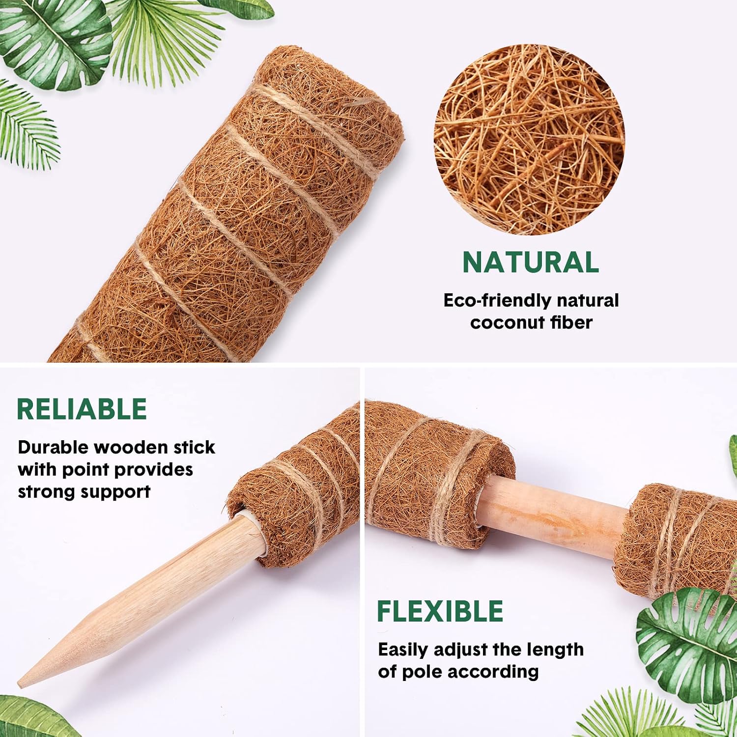10 Pack Moss Pole, 112 Inch Coir Moss Pole for Plants Monstera, Plant Pole for Climbing Indoor Plants Potted Plants
