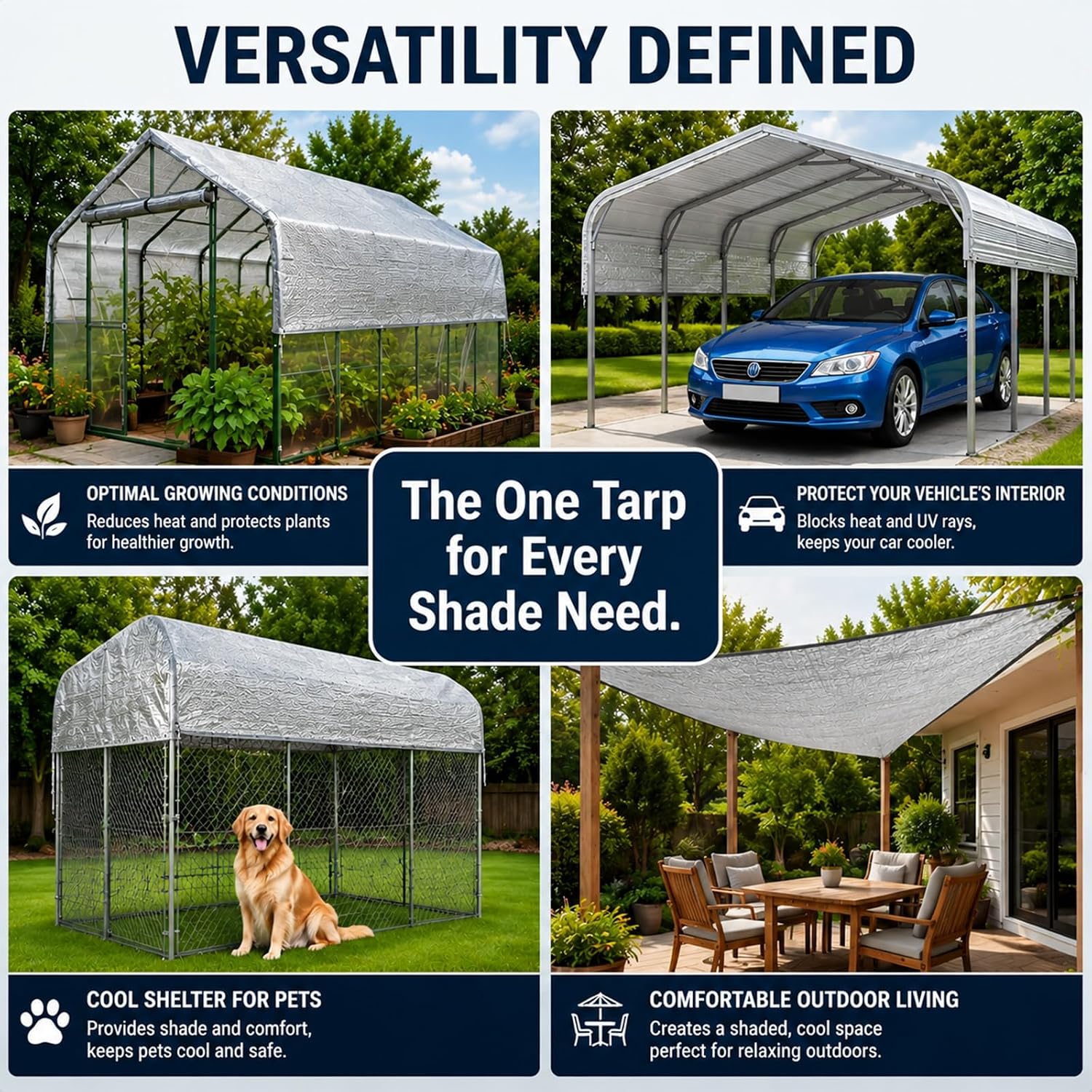 10x20 FT 80% Aluminet Shade Cloth, Reflective Tarp, Heat Blocking Mesh | Reflective tarp mesh blocks heat and UV rays