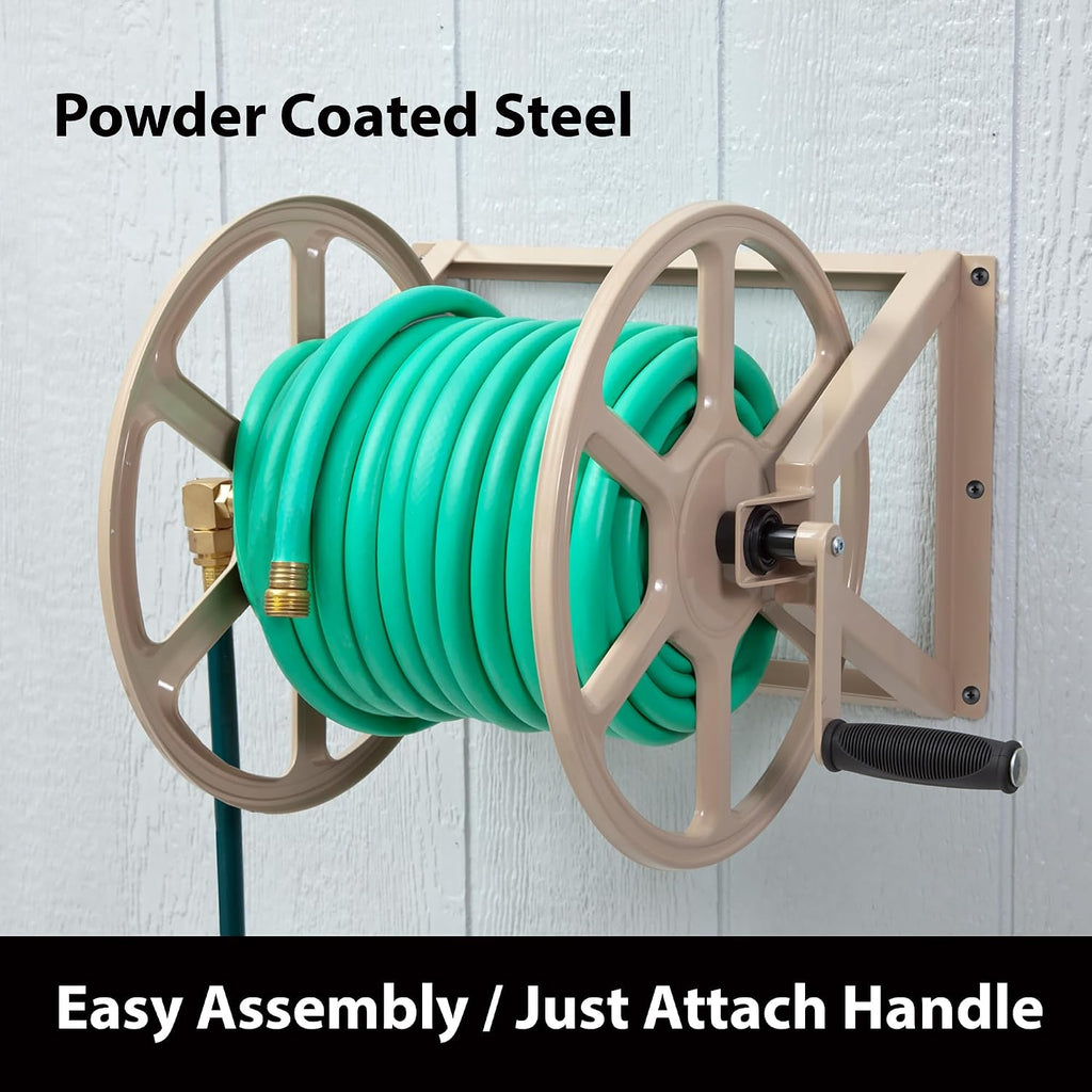 Liberty Garden 709 Steel Wall/Floor Mounted Hose Reel, Holds 200-Feet of 5/8-Inch Hose - Tan, 17.6 x 22 x 15