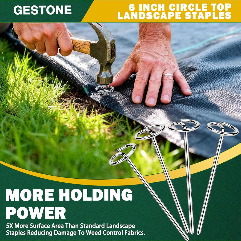150 PCS Landscape Fabric Staples Stakes, Larger Circle Top Pin 4MM | Heavy Duty Thickened 8 Gauge, 1.5 Inch Circle Top