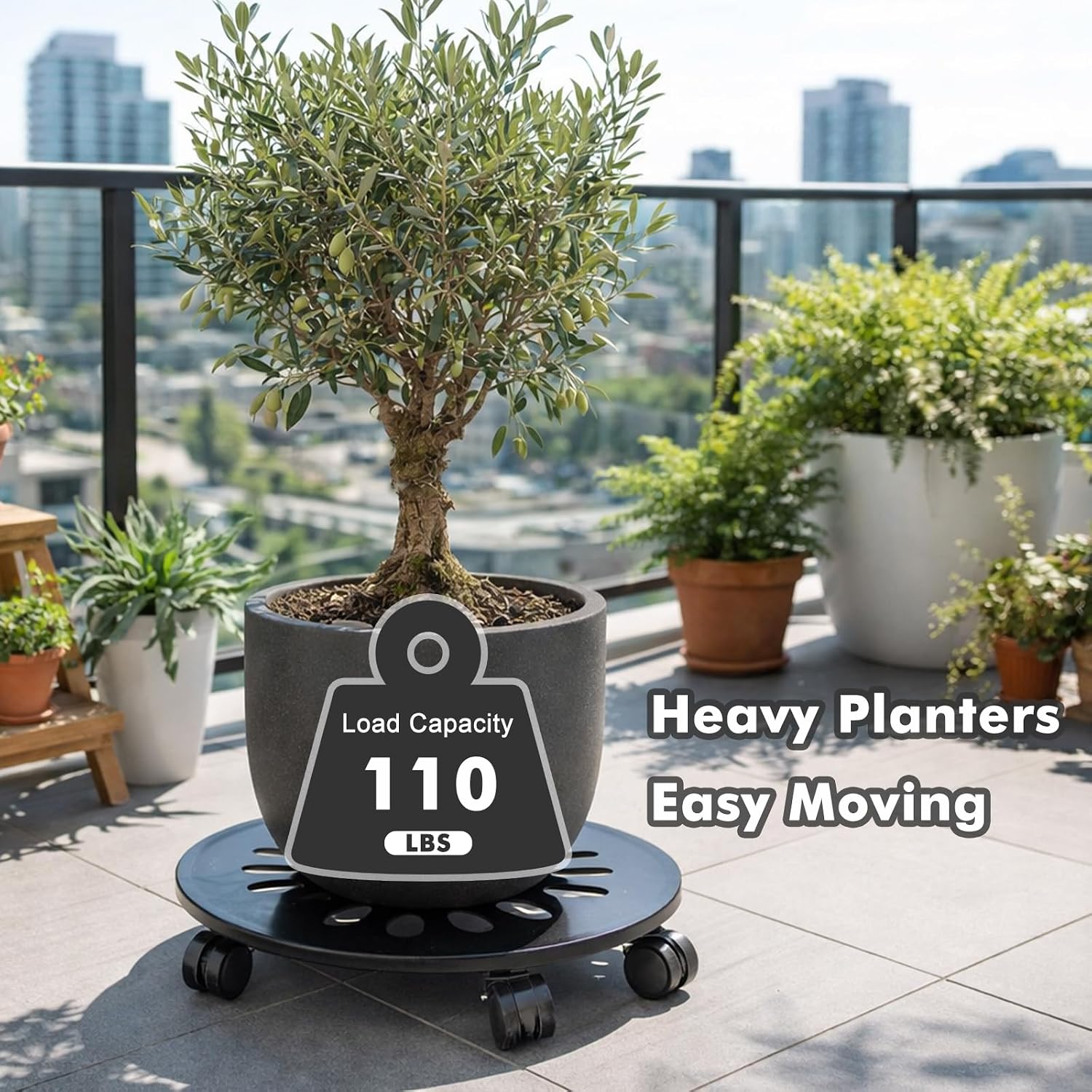 13.5 Inch Plant Caddy with Wheels, 3 Pack Rolling Plant Stand Rollers with Casters Metal Plant Dolly with Wheels Heavy