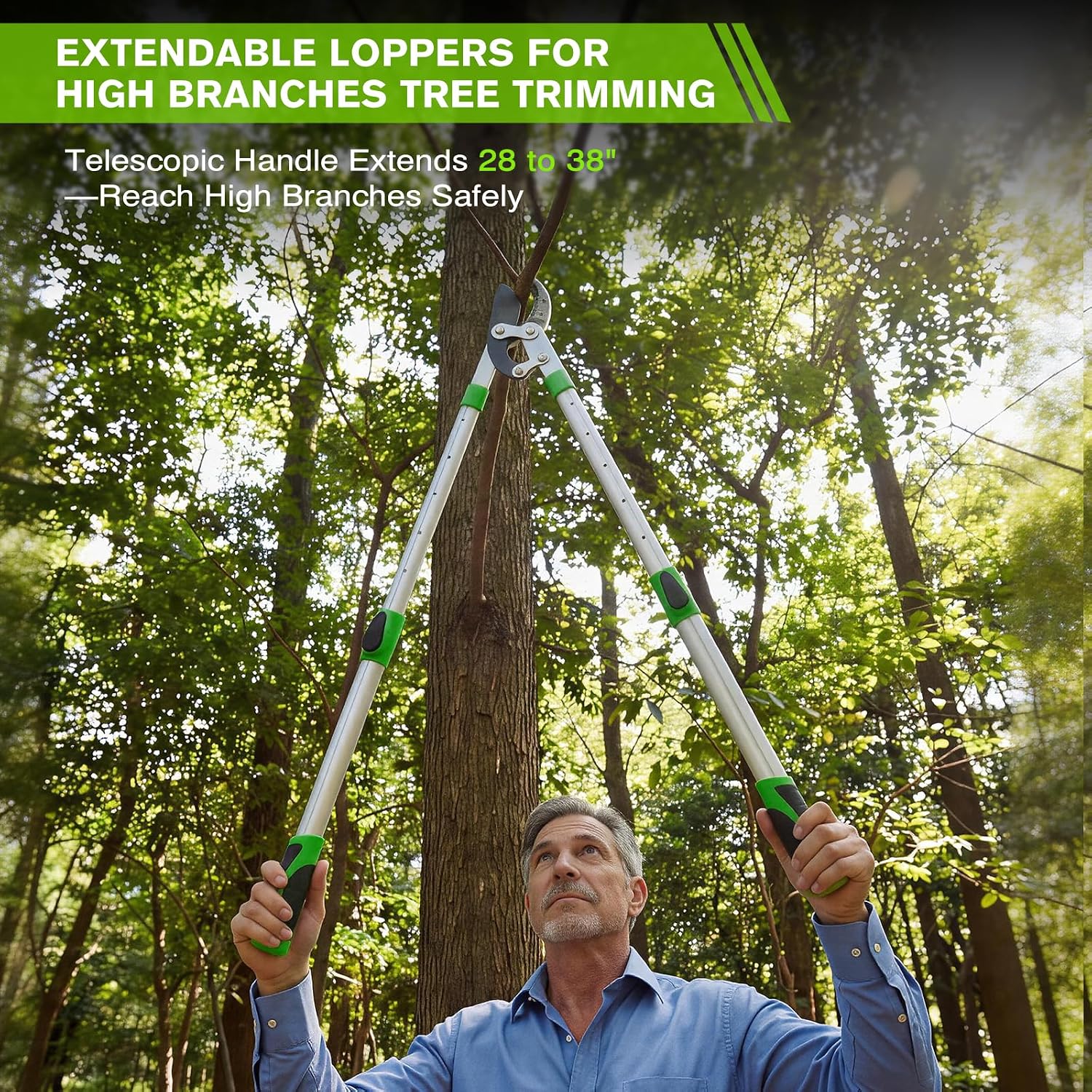 28-38" Extendable Loppers & Pruning Shears Set, SK5 Compound Action 2" Cut | Heavy Duty, Tree Trimmer, Branch Cutter