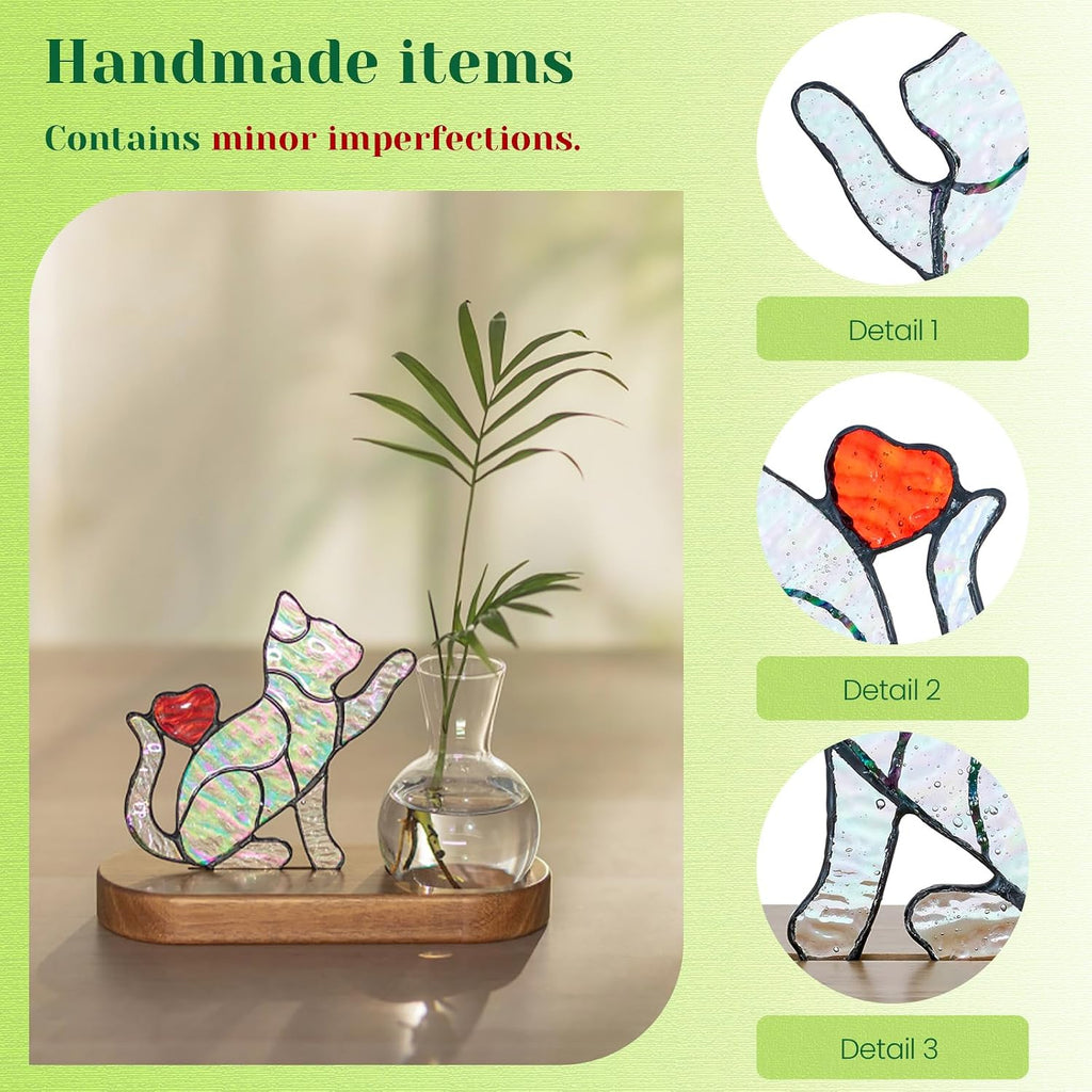 Hewory Handmade Cat Planter: Iridescent Stained Glass Propagation Stations | Cat Gifts for Women, Plant Lovers, Decor