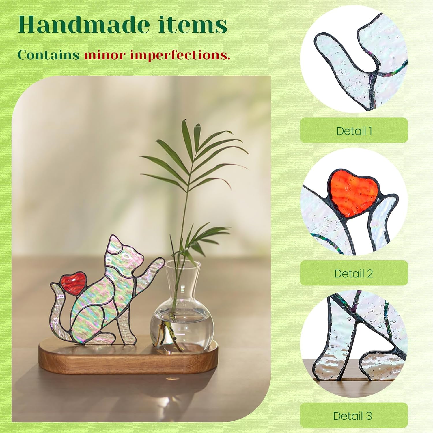 Hewory Handmade Cat Planter: Iridescent Stained Glass Propagation Stations | Cat Gifts for Women, Plant Lovers, Decor