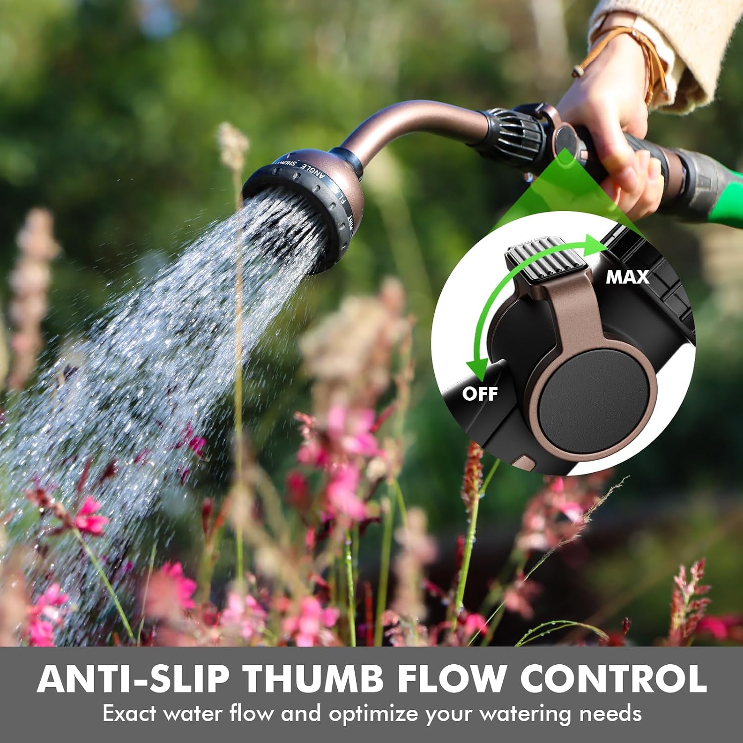 RESTMO Watering Wand Heavy Duty, 15-Inch Long Hose Nozzle Sprayer | 10 Spray Patterns & Thumb Flow Control, Metal