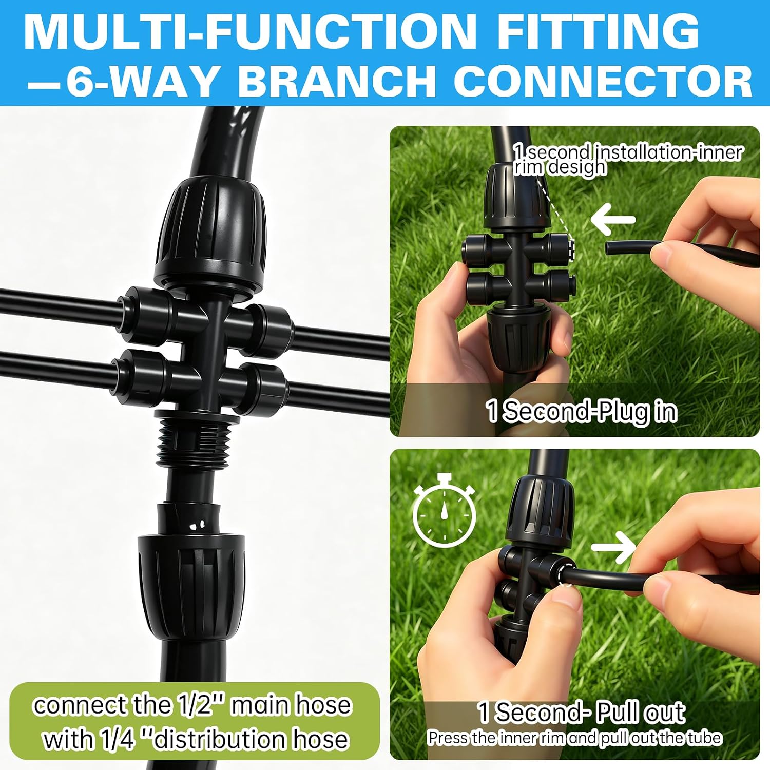 50 FT 1/2 Inch Drip Irrigation Tubing Main Line Hose Tube for Irrigation System Expansion (Includes 6-Way
