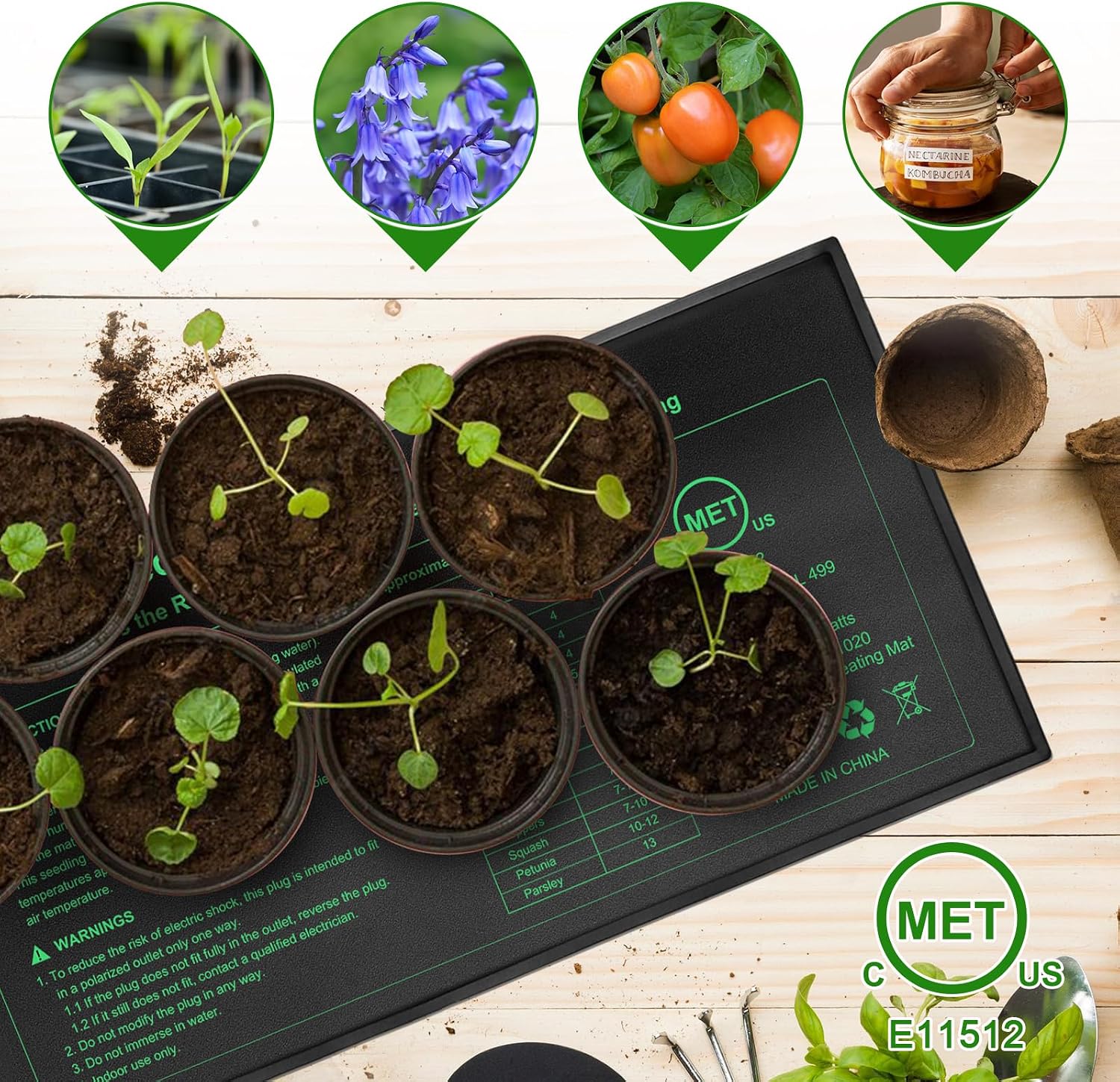 Seedling Heat Mat 8 Pack, 10" x 20.75" MET-Certified Warm Hydroponic Heating Pad, Waterproof Warm Hydroponic Plant